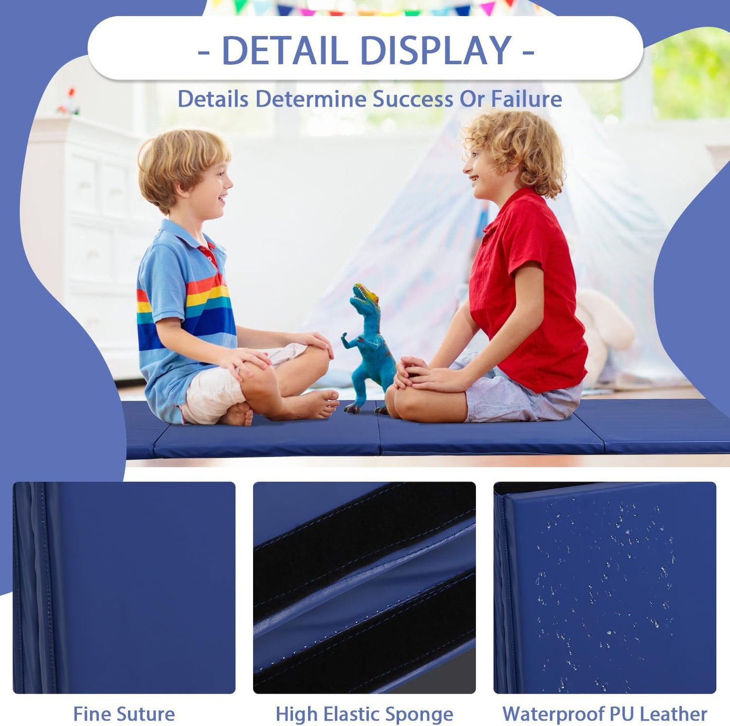 Gymnastics Mat for Tumbling, Folding Tumbling Mat Exercise Mat Gym Mat Tumbling Mats for Kids, Adults, PU Leather Yoga Mat with Carrying Handles