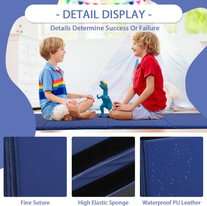 Gymnastics Mat for Tumbling, Folding Tumbling Mat Exercise Mat Gym Mat Tumbling Mats for Kids, Adults, PU Leather Yoga Mat with Carrying Handles