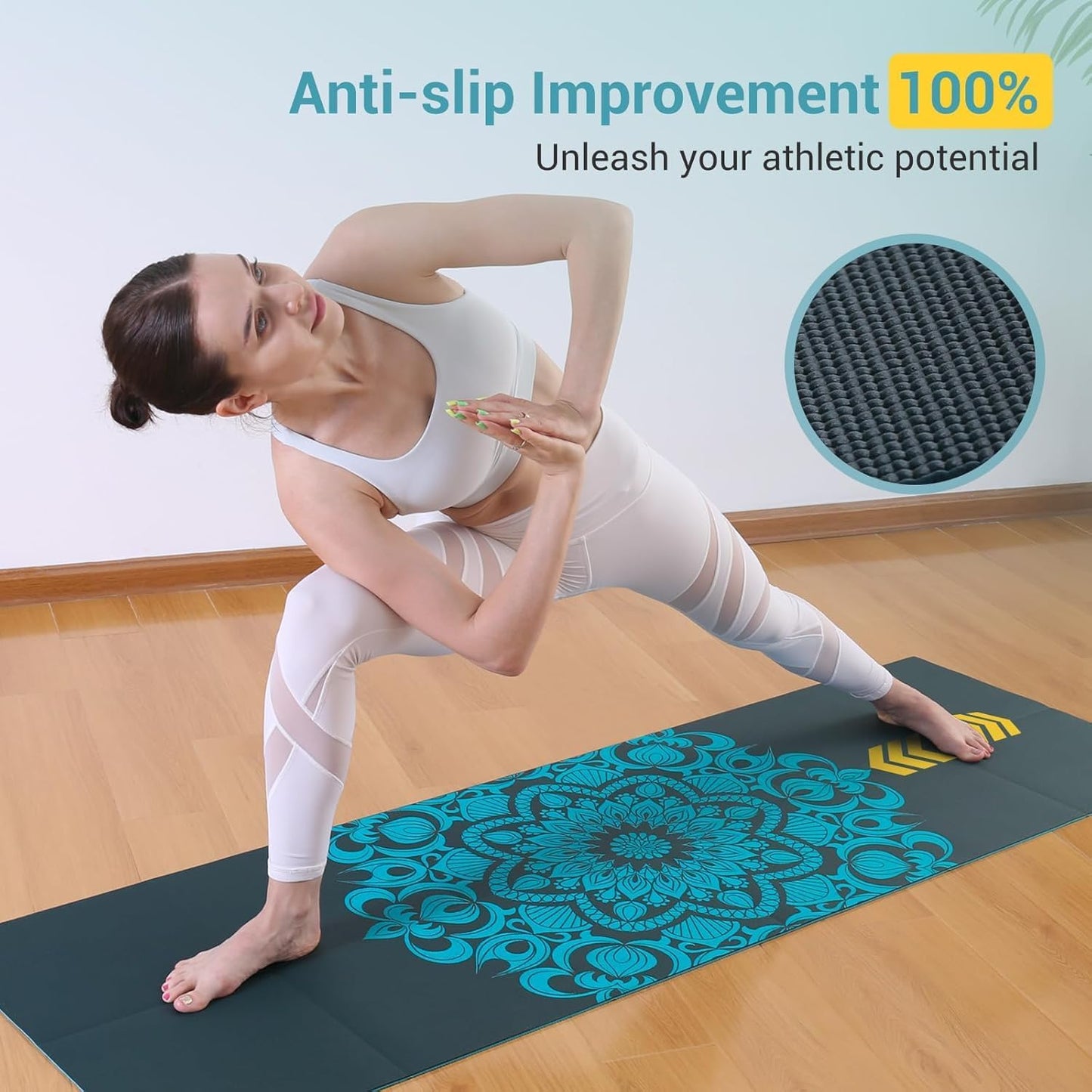 Avoalre Folding Yoga Mat, Eco-Friendly PVC Travel Yoga Mat Packable, Double Sided Non-Slip Printed Yoga Mats with Bag for Home Workout Gym Exercise Fitness Pilates Stretching (72" x 24" x 1/5" Thick)