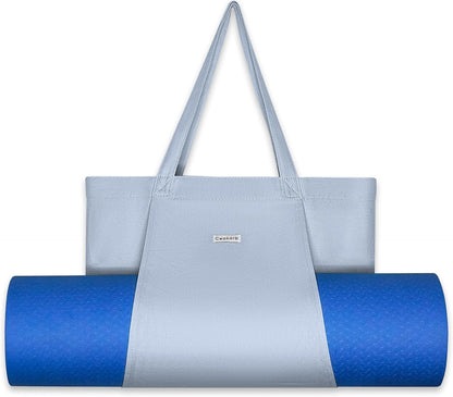Yoga Mat Bag for Women, 100% Cotton Canvas Tote with Wet/Dry Pocket, Bottle Holder and Inner Zipper Pocket, 25L Carrier for Pilates and Travel