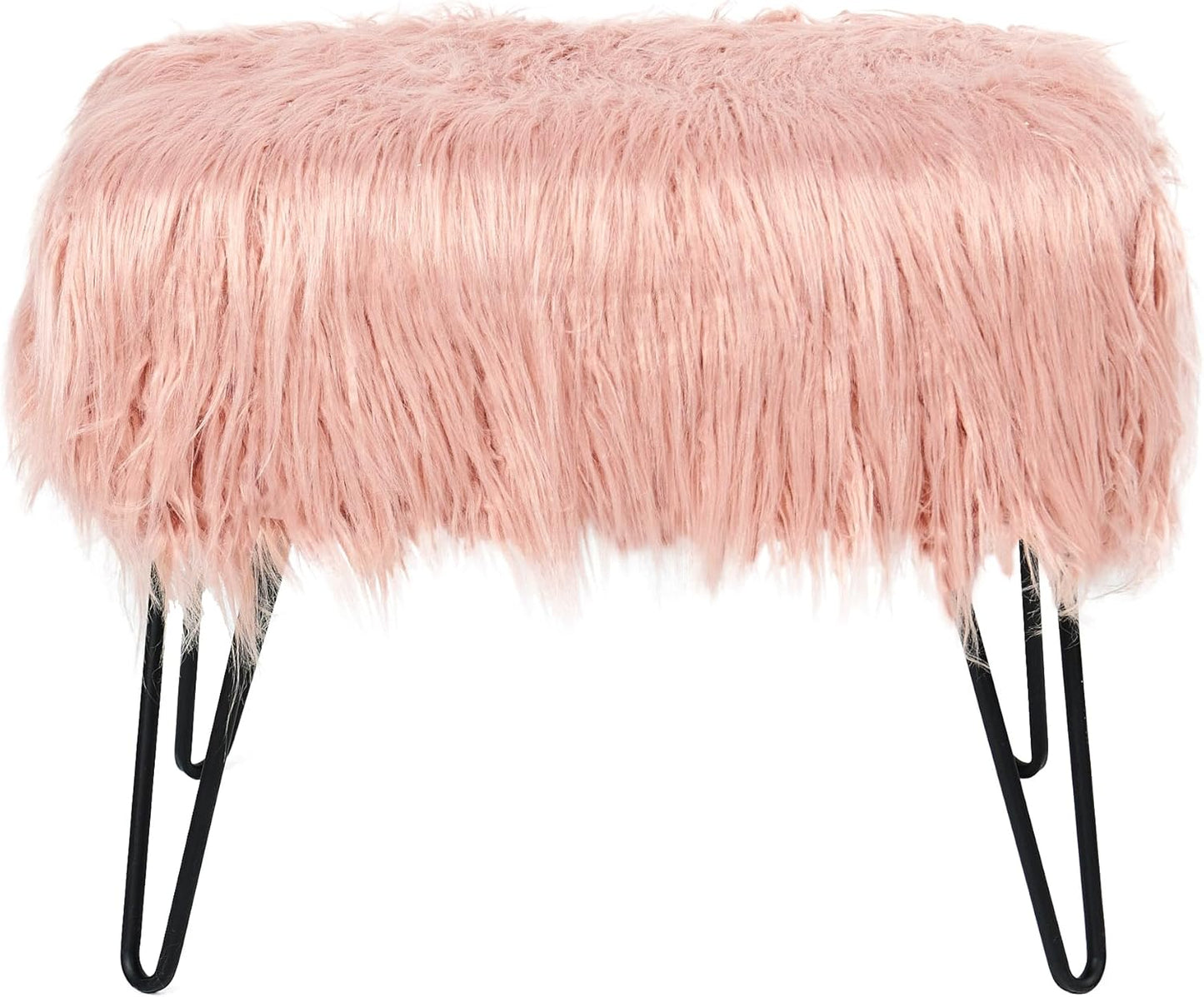 Home Soft Things Green Mongolian Faux Fur Ottoman, Desert Sage, 19'' x 13'' x 17'', Cozy Plush Fluffy Ottoman Foot Rest Stool for Living Room Bedroom Entryway Makeup Bench End of Bed Home Décor
