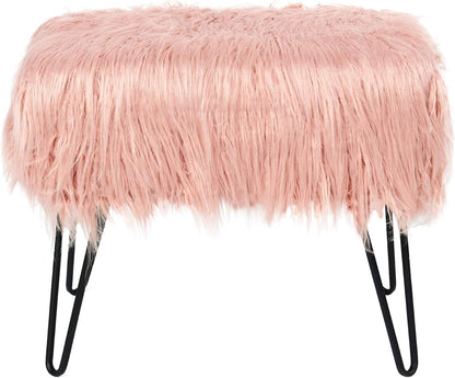 Home Soft Things Green Mongolian Faux Fur Ottoman, Desert Sage, 19'' x 13'' x 17'', Cozy Plush Fluffy Ottoman Foot Rest Stool for Living Room Bedroom Entryway Makeup Bench End of Bed Home Décor