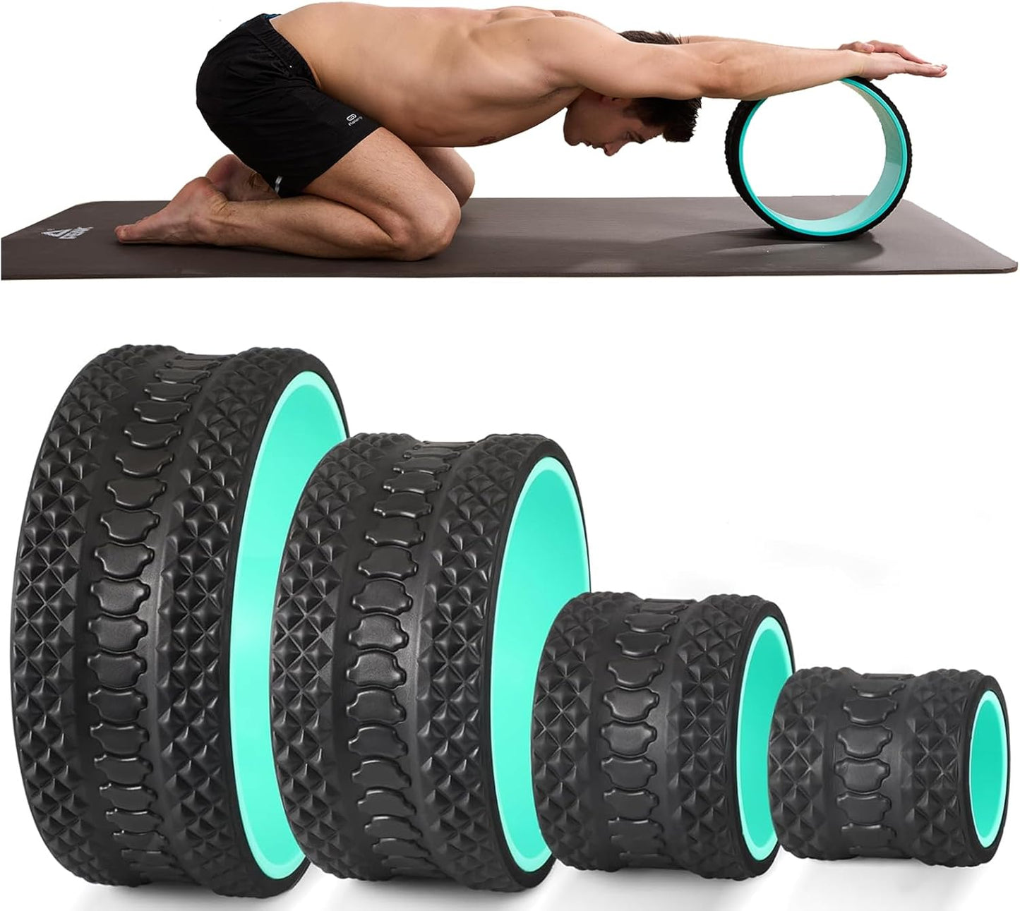 Back Roller Wheel 4 Pack - Yoga Wheel for Back Pain & Stretching,Back Roller for Deep Tissue Massage, Back Wheel for Physical Therapy & Exercise