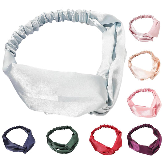 Cabilock Cross Satin Hairbands for Women 9pcs Set Elastic Solid Color Head Wraps Hair Accessories for Yoga, Photo Props, and Daily Wear Random Color