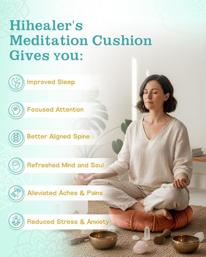 Hihealer Premium Crescent Meditation Cushion, Ergonomic Buckwheat Hull Floor Pillow for Adults, Comfortable Yoga Bolster for Meditation & Floor Sitting (Purple)