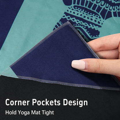 Hot Yoga Mat Towel with Corner Pockets Yoga Towels for Hot Yoga Non Slip with Travel Bag Sweat Absorbent Yoga Blankets Mat Cover for Workout Gym 70"x26" (Mountain-01, 70x26)
