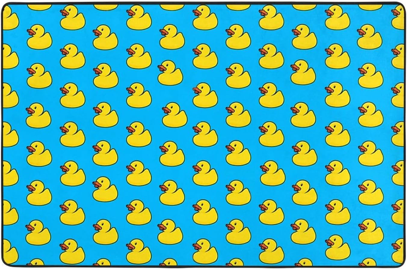 Rubber Duck Soft Flannel Playroom Rug with Anime Design - Yoga Mat Carpet, Machine Washable Floor Decor