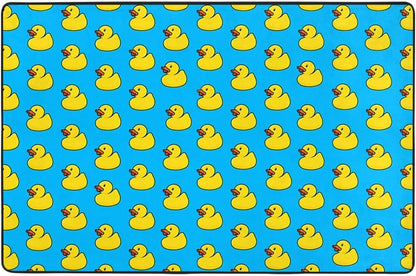 Rubber Duck Soft Flannel Playroom Rug with Anime Design - Yoga Mat Carpet, Machine Washable Floor Decor