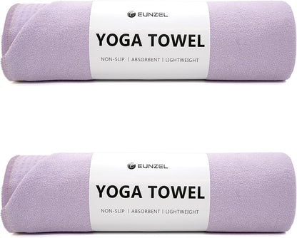 Eunzel 2 Pack Hot Yoga Towel with Grip Dot, Non Slip Yoga Mat Towe Sweat Absorbent Towel for Hot Yoga,Bikram, Pilates and Fitness 72" x 24", Pink