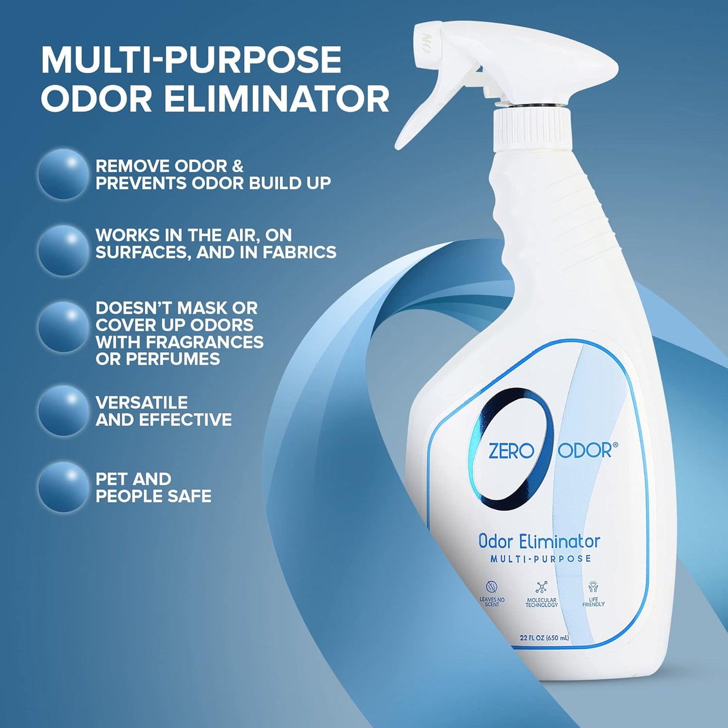 Zero Odor Multi-Purpose Odor Eliminator - Eliminate Air & Surface Odor – Patented Technology Best for Bathroom, Kitchen, Fabric, Closet- Smell Great Again, 8oz (Over 1000 Sprays)