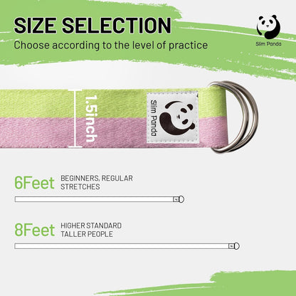 Slim Panda Yoga Strap for Stretching,Cotton Yoga Strap with Adjustable D-Ring Buckle,Non-Elastic Yoga Belt for Pilates,Gym Workouts,Physical Therapy,Improve Flexibility