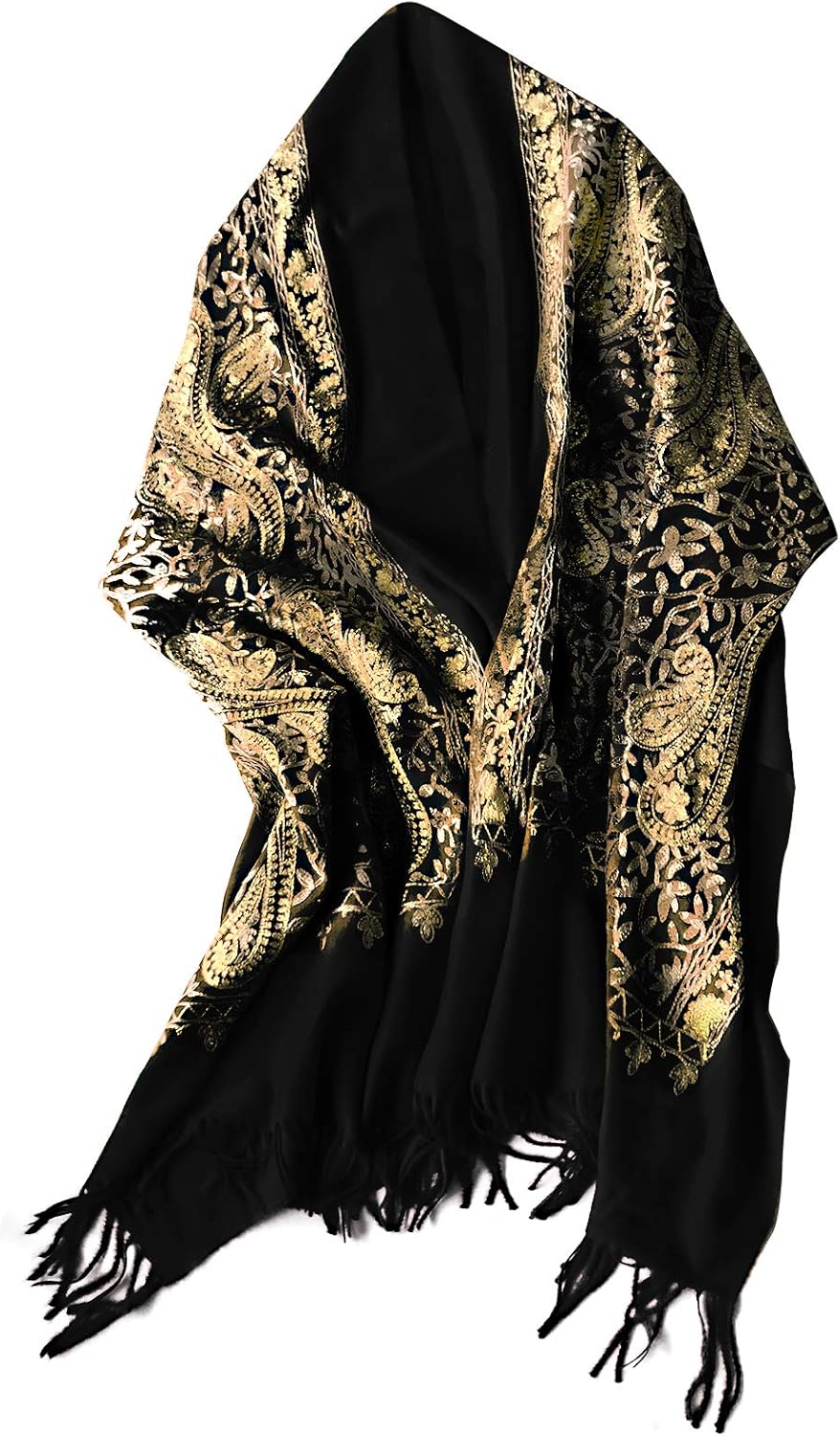 Urban CoCo Women's Embroidered Oversize Tassel Shawl Scarf Wraps for Women