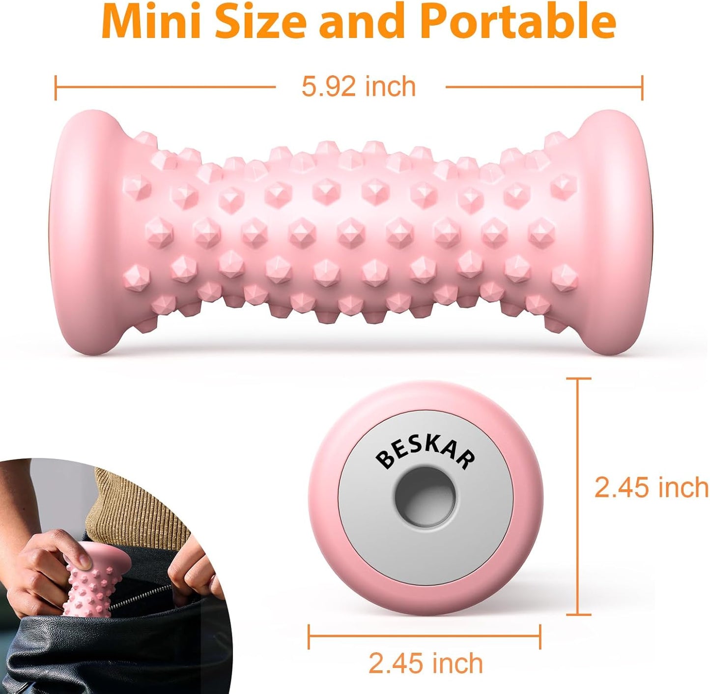 BESKAR Foot Massager Roller for Plantar Fasciitis Relief, Portable, Deep Tissue Muscle Massage, Foot Arch and Heel Pain, Reflexology Tool