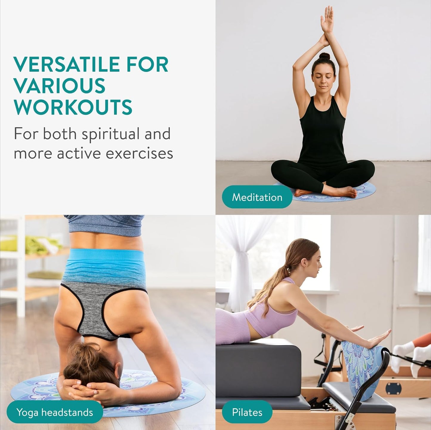 Navaris Round Yoga Mat - Compact Meditation Mat with Unique Pattern - For Yoga Skipping Pilates & Headstands - Includes Zipper Pouch - Small Jump Rope Mats Outdoor - Lotus
