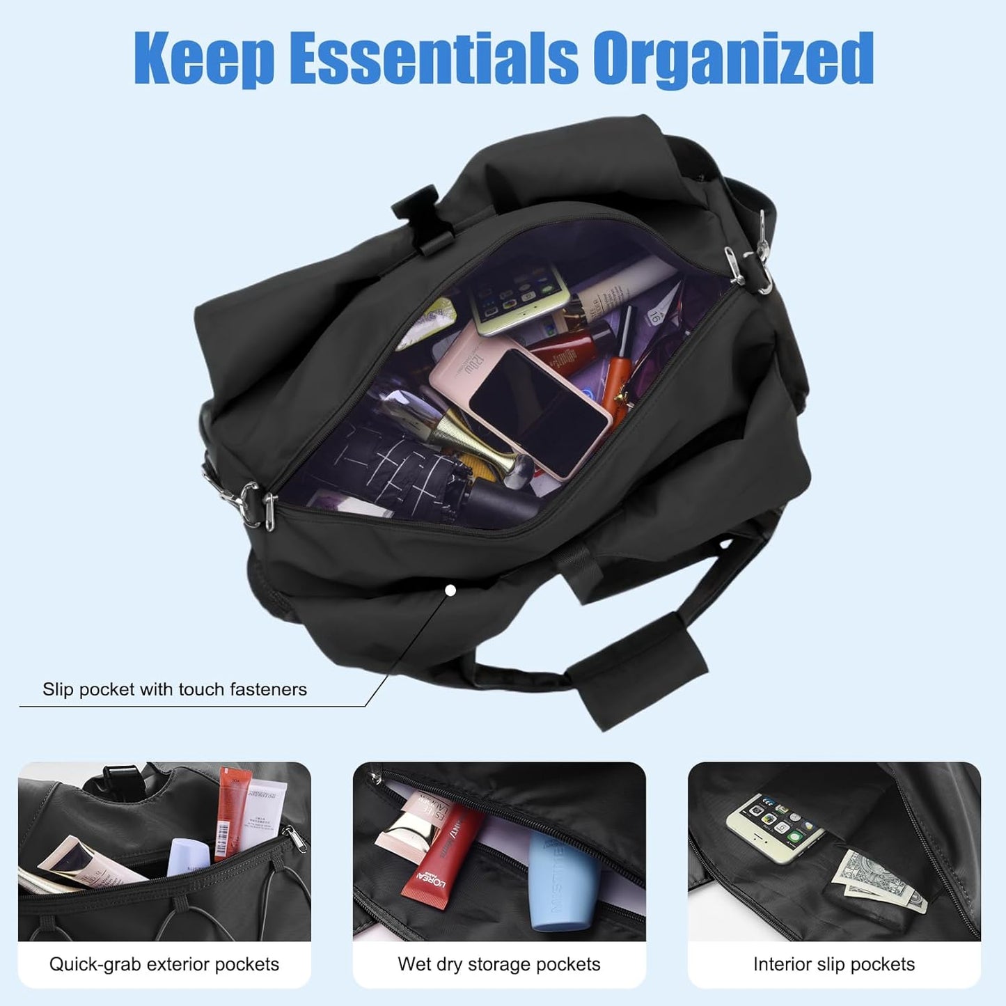 Forestfish Gym Bag For Women With Yoga Mat Holder & Shoe Compartment & Wet Dry Storage Pocket & Adjustable Strap