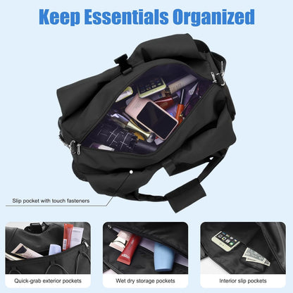 Forestfish Gym Bag For Women With Yoga Mat Holder & Shoe Compartment & Wet Dry Storage Pocket & Adjustable Strap