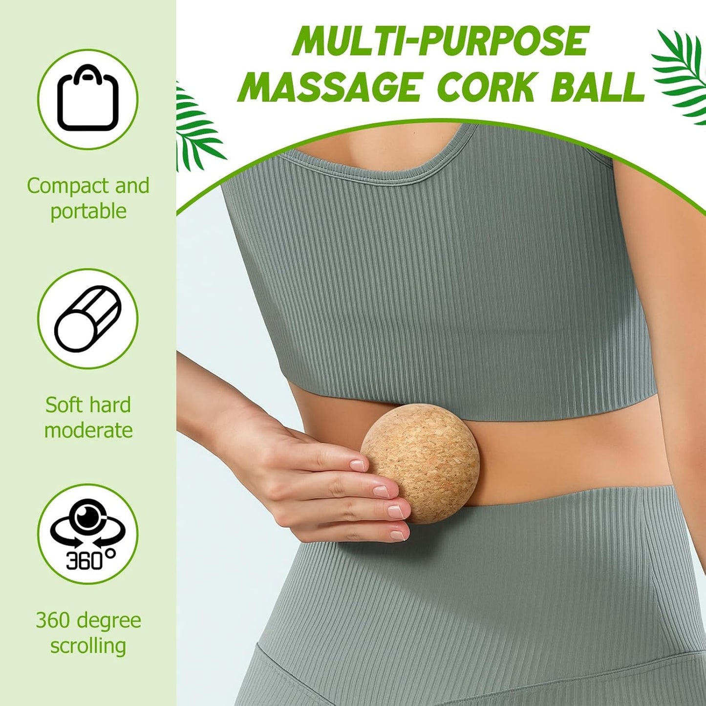 TrelaCo Cork Massage Balls Set of 2 for Fascia Release After Exercise Yoga Point Therapy Relax Muscles Relieve Stress Tools