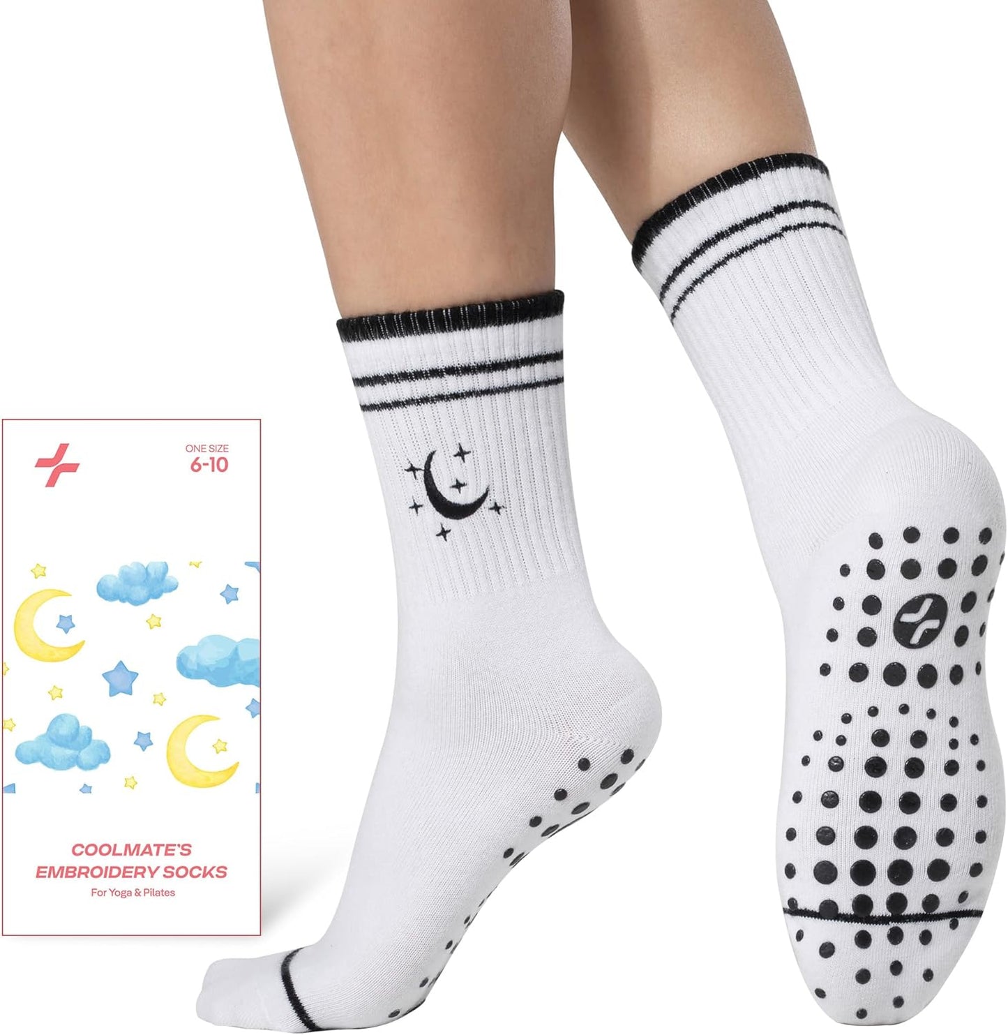 COOLMATE Pilates Socks with Grips for Women, Yoga Socks, Crew Non Slip Women for Barre, Pilates Gifts for Women - Colors A