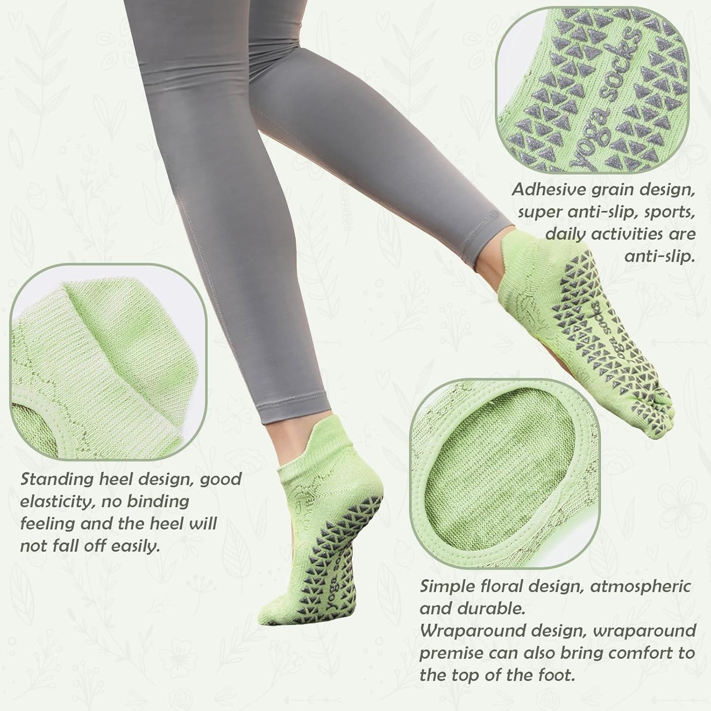 Women's Non-Slip Pilates Yoga Socks, 5-Toe Breathable Cotton Sports Socks, For Pregnant Women, 3 Pairs