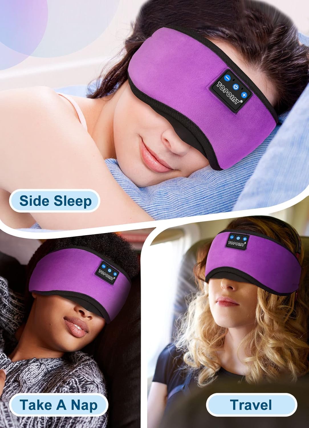 TOPOINT Sleep Mask with Headphones Bluetooth 5.4 Wireless, Sleep Headphones Earphones Earbuds with Microphone HD Speakers Music, Blackout Eye Mask for Sleeping Travel Meditation Men Women Cool Gadgets