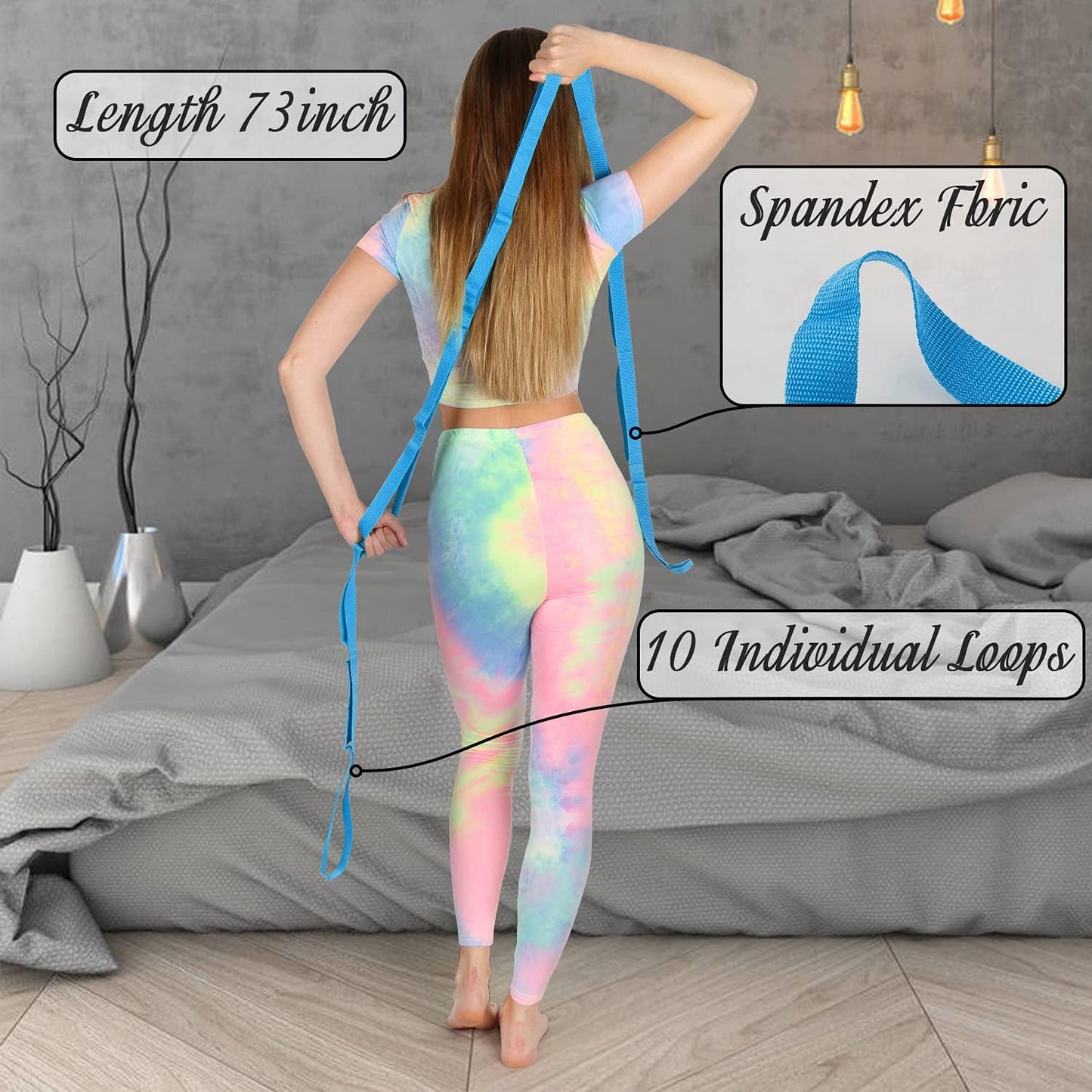 Scotamalone Stretching Strap Yoga Strap Physical Therapy for Home Workout, Exercise, Pilates and Gymnastics, 10 Loops Non-Elastic Stretch Bands with Aesthetic Packaging for Women & Men