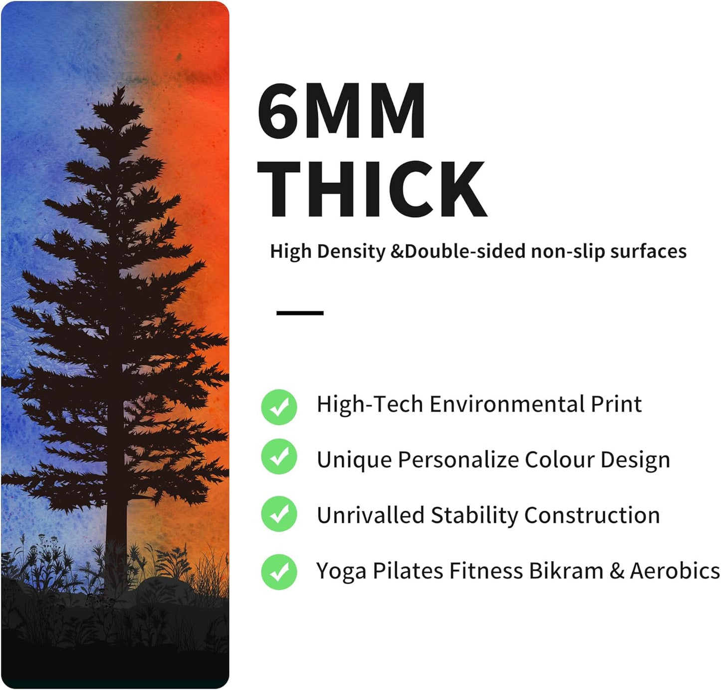 nuveti Yoga Mat Print Extra Thick TPE Non Slip Fitness Exercise Mat with Carrying Bag,72"x24" Extra Thick 6MM Exercise & Workout Mat for Yoga, Pilates Fitness and Floor Exercises - Colors B
