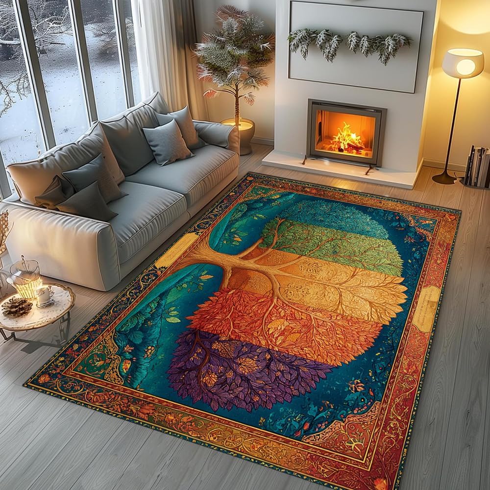 Tree of Life Area Rug – Bohemian Mandala Carpet for Living Room, Bedroom, Meditation Space, Yoga, Spiritual Home Décor – Large Soft Floor Mat for Indoor Decoration (TOL08)