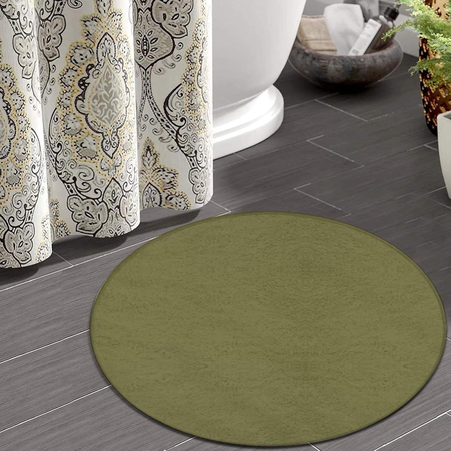 Machine Washable Modern Round Area Rug, Room Sofa Yoga Soft Round Carpet, Home Decor Non Slip Kitchen Office Circle Rug Grey, 24inch