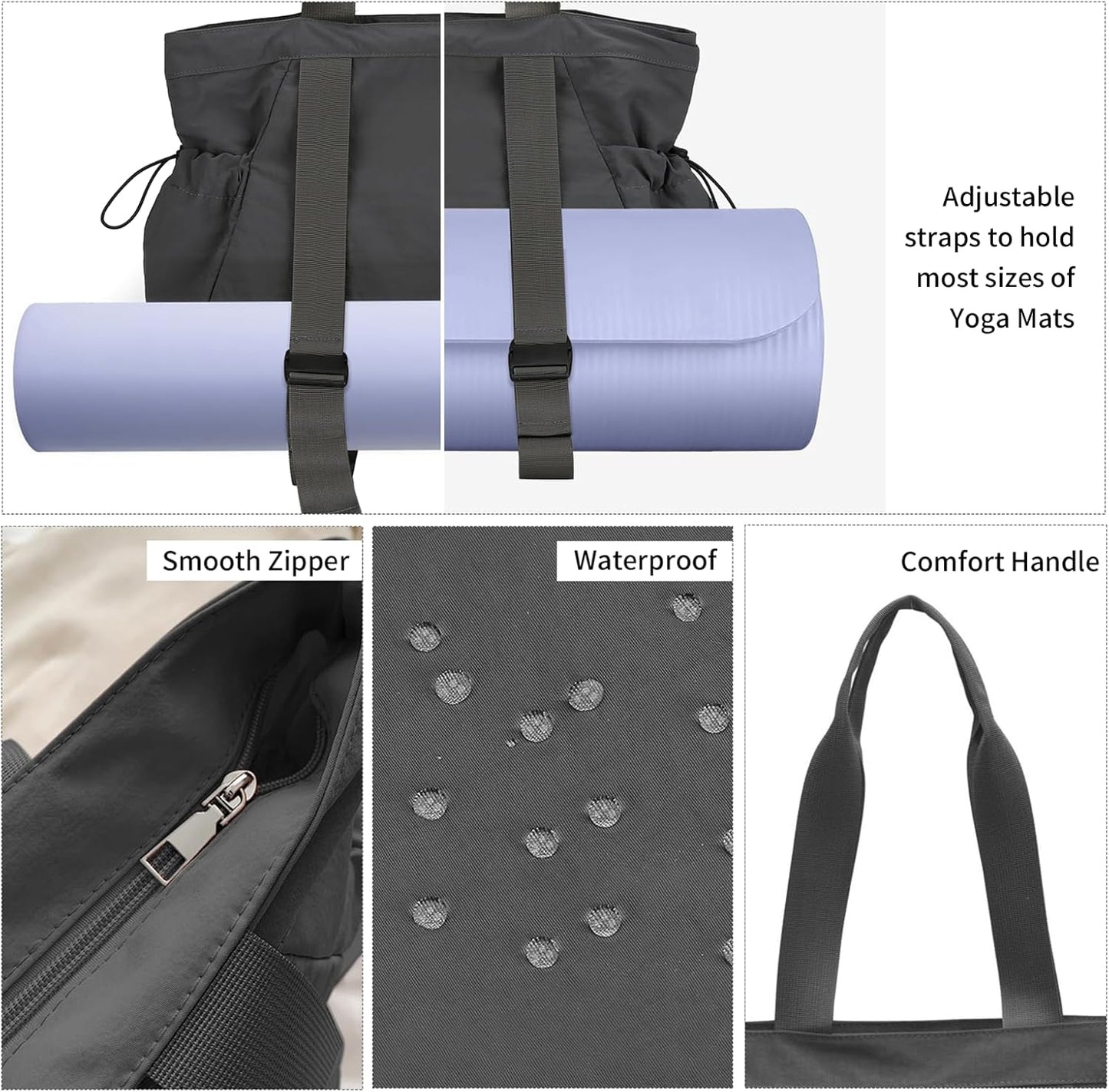 Yoga Bags for Women Gym Tote Bag with Adjustable Mat Holder Yoga Mat Carrier Shoulder Bags for Workout Pilates Travel Beach Work Shop