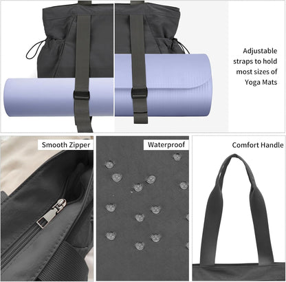 Yoga Bags for Women Gym Tote Bag with Adjustable Mat Holder Yoga Mat Carrier Shoulder Bags for Workout Pilates Travel Beach Work Shop