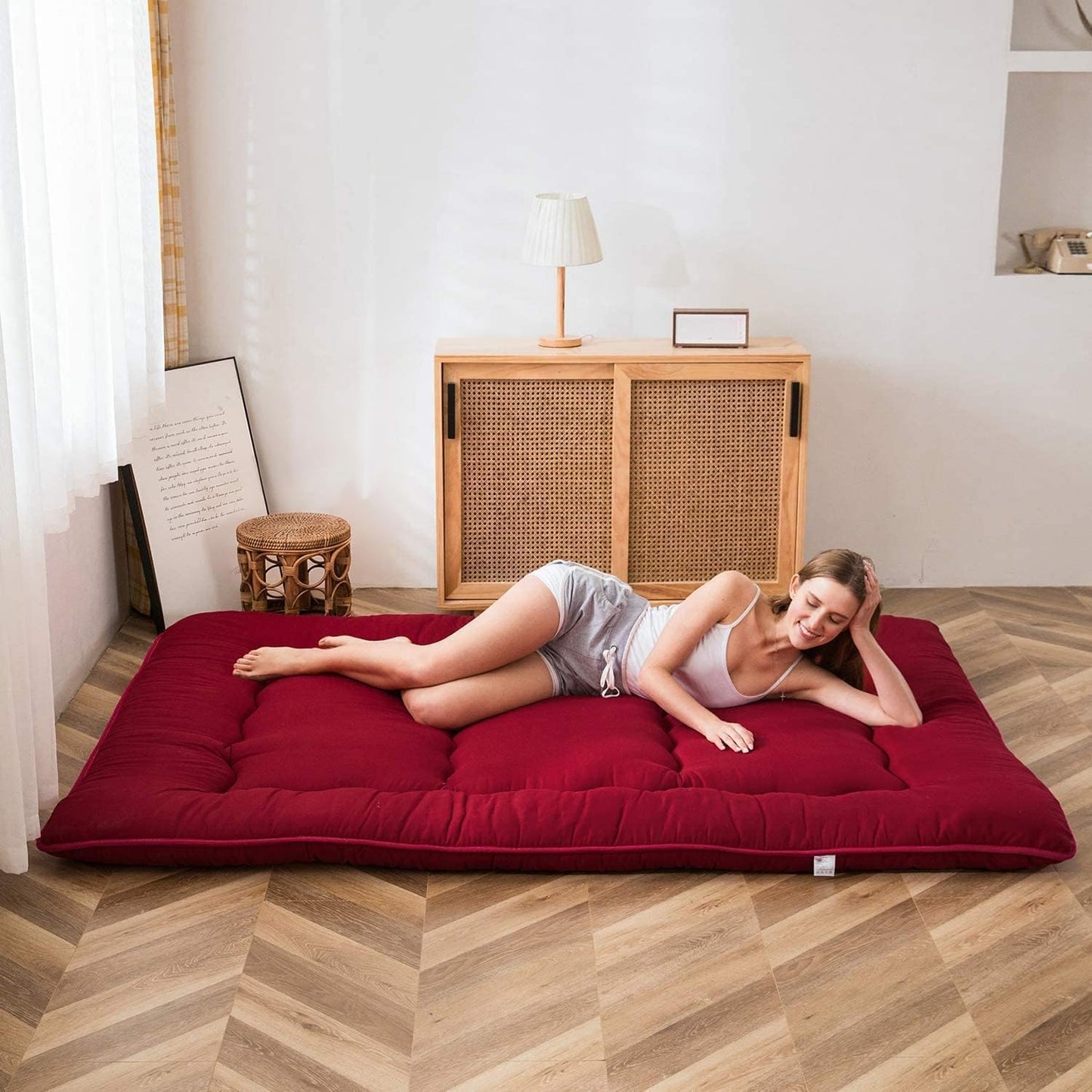 MAXYOYO Bohemian Retro Mattress Boho Floral Japanese Futon Mattress Tatami Floor Mat Foldable Portable Camping, Sleeping Pad, Lounger Couch Bed Full Size