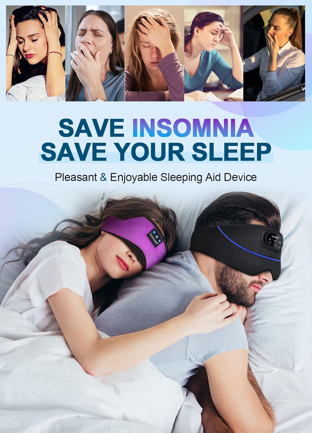 TOPOINT Sleep Mask with Headphones Bluetooth 5.4 Wireless, Sleep Headphones Earphones Earbuds with Microphone HD Speakers Music, Blackout Eye Mask for Sleeping Travel Meditation Men Women Cool Gadgets