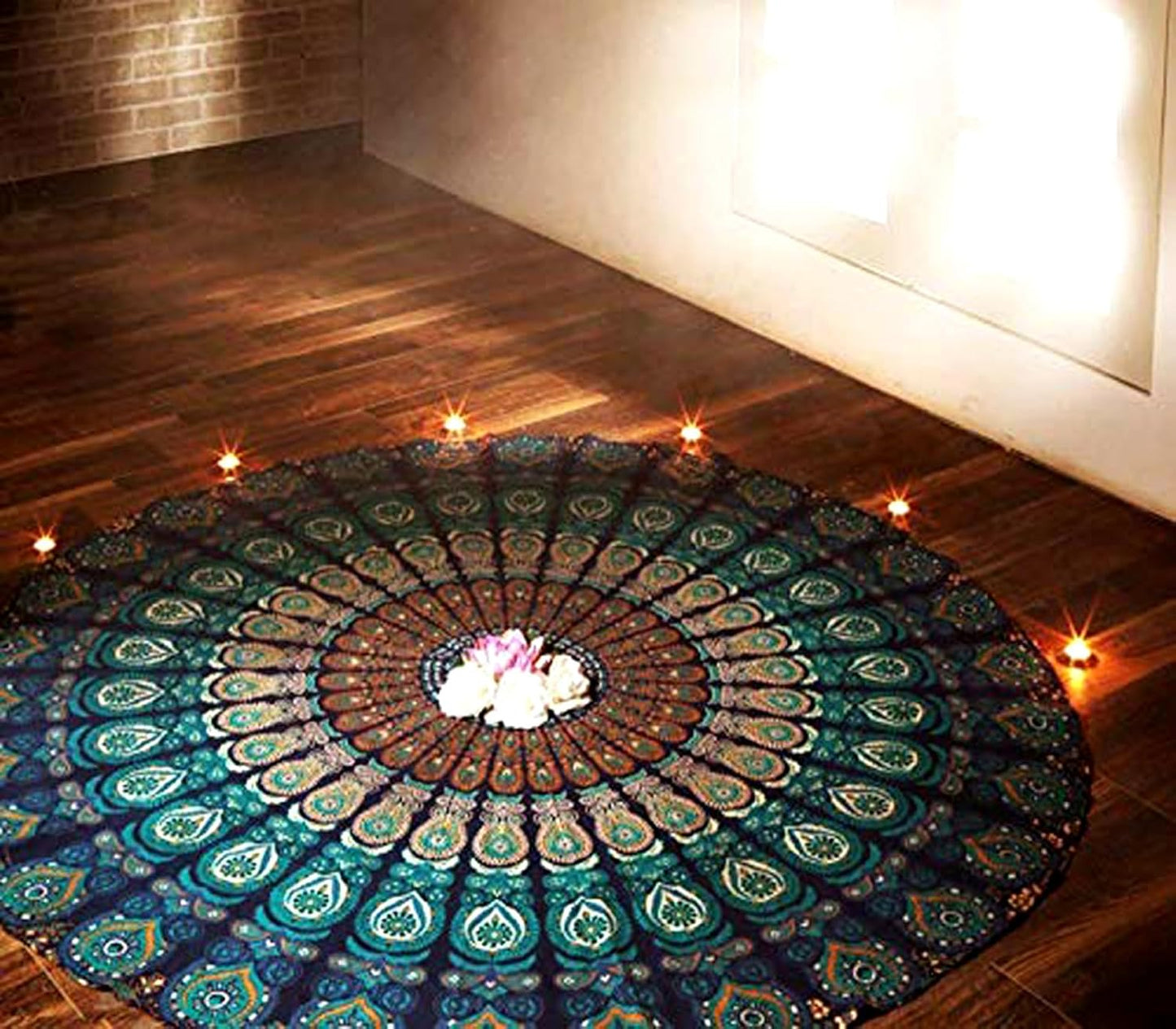 raajsee Purple Round Beach Tapestry Hippie/Boho Beach Blanket Mandala/Indian Cotton Throw - Round Tablecloth/Home Decor/Indie Rug Yoga Mat Meditation Picnic Rugs 127 CM / 50 INCHE Circle