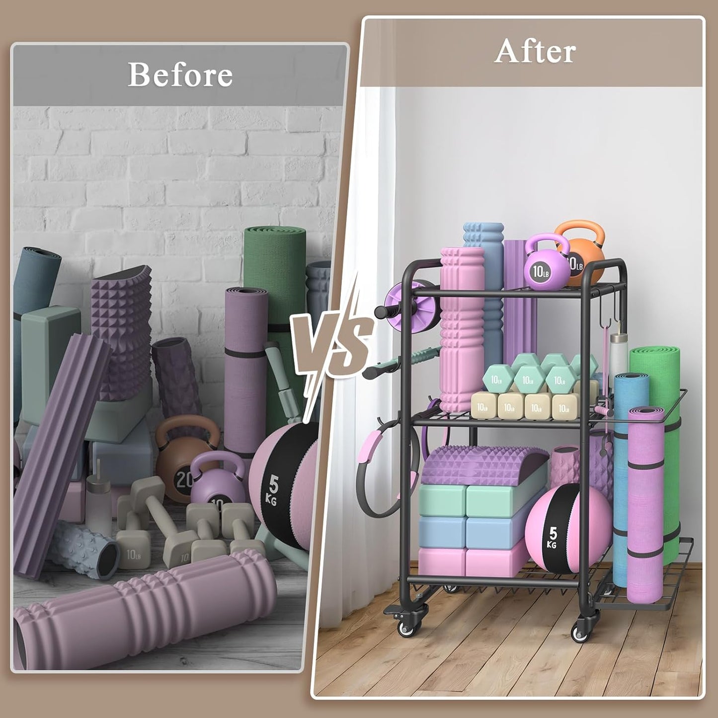 Multi-Functional Home Gym Storage Rack - Yoga Mat Storage Rack, Dumbbell Weight Rack & Workout Equipment Storage with Heavy-Duty Steel Construction for Gym Fitness Organizer