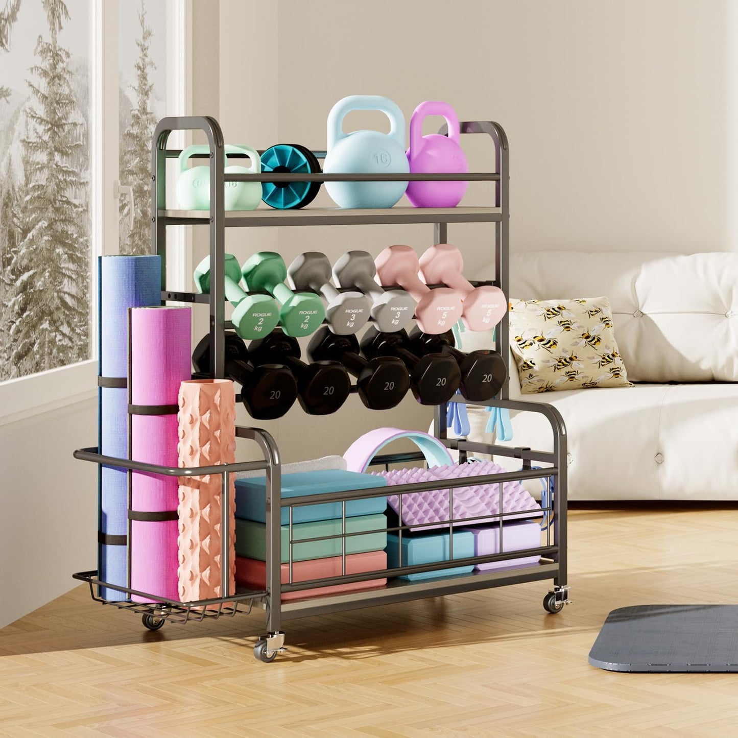 Homeiju 450LBS Dumbbell Rack,Weight Rack for Dumbbells,Weight Rack for Home Gym,Home Gym Storage for Strength Training Dumbbell Racks Stand with Wheels&Hooks