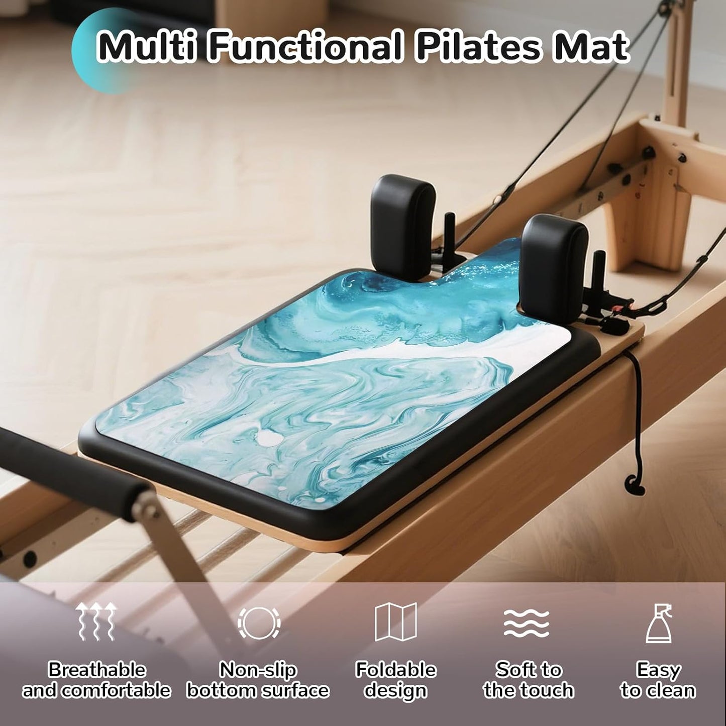 Non Slip Pilates Reformer Mat, Soft Fleece Surface Pilates Towel Mat, Pilates Mat with Multiple Equipment, Lightweight and Foldable, Wicking and Quick Drying for Yoga, Fitness