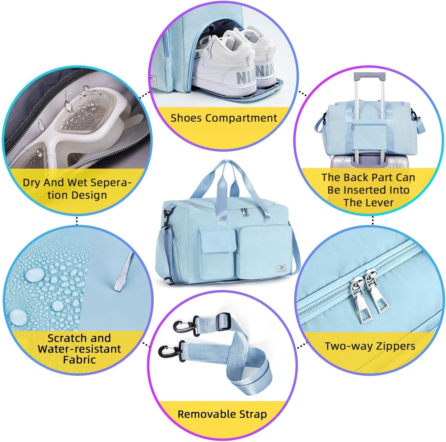 FIORETTO Women's Gym Duffle Bag with Shoes Compartment, 30L Capacity, Ideal for Travel, Gym, Sports, Duffel, Weekender