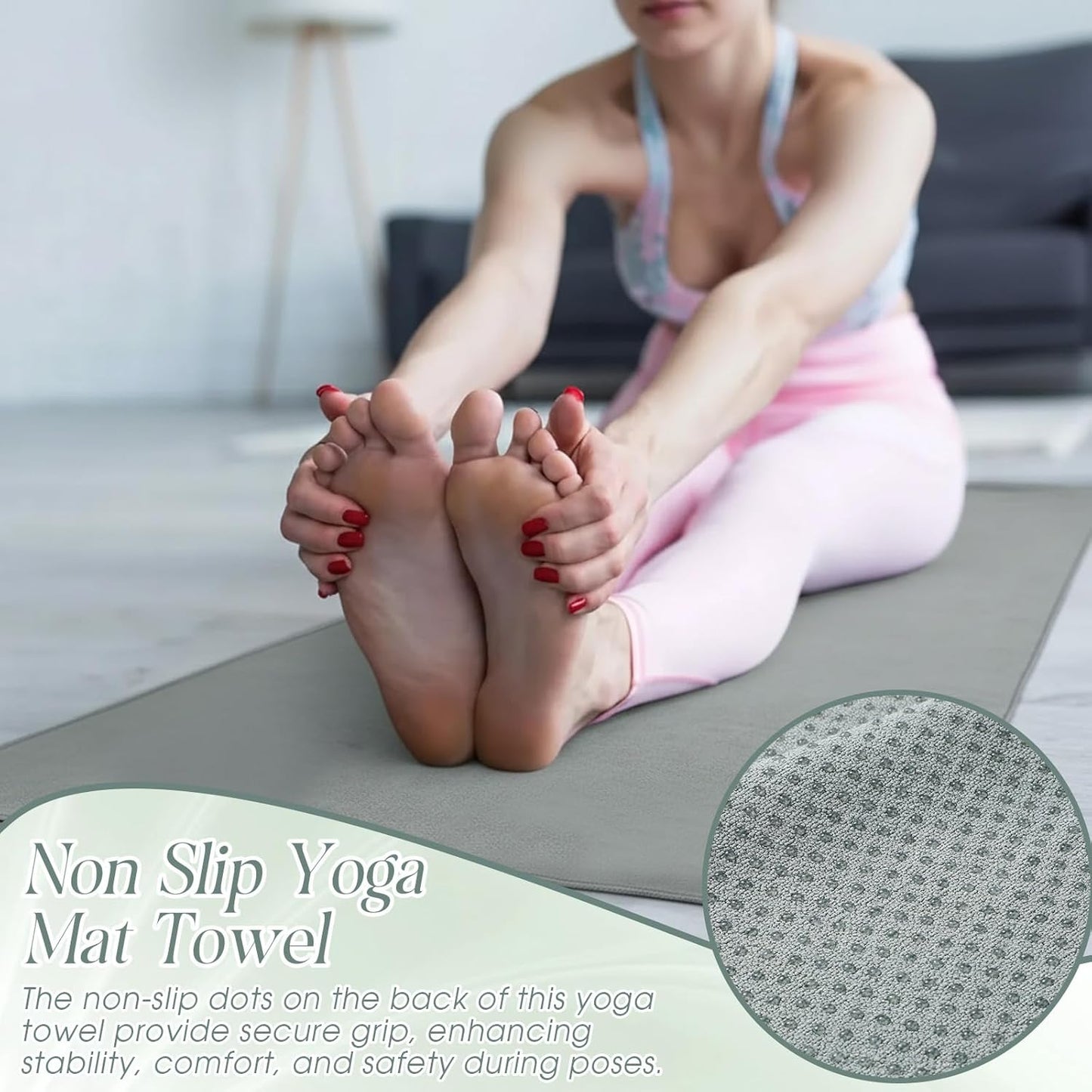 Hahafelt 3 Pack Hot Yoga Mat Towel Non Slip Microfiber Pilates Towel with Grip Dots & Elastic Straps, 72" x 26" Absorbent Sweat Anti-Slip Hot Yoga Gym Mat for Fitness Workout(Beige Dark Gray Coffee)