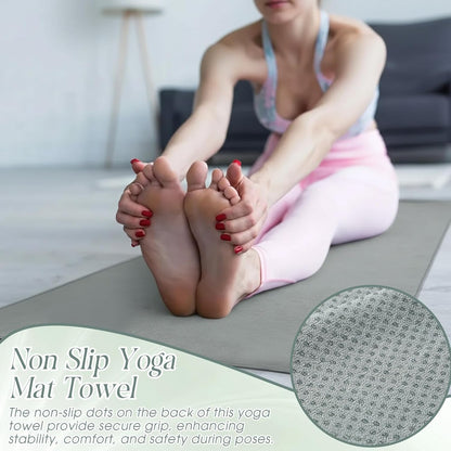 Hahafelt 3 Pack Hot Yoga Mat Towel Non Slip Microfiber Pilates Towel with Grip Dots & Elastic Straps, 72" x 26" Absorbent Sweat Anti-Slip Hot Yoga Gym Mat for Fitness Workout(Beige Dark Gray Coffee)
