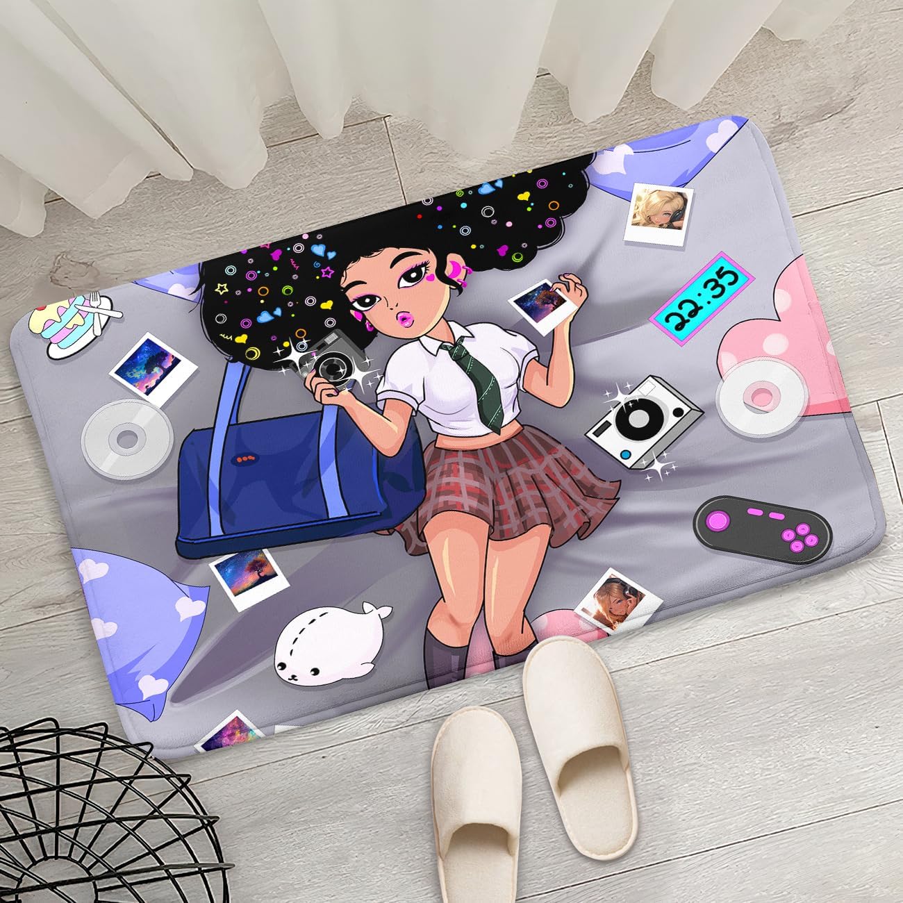 Black Girl Area Rug for Bedroom African Black Girls Floor Rugs for Living Room Playroom Cartoon Art Home Decor Soft Yoga Mats for Women Afro Purple 47" x 31" (2.7 x 3 Feet)