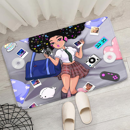 Black Girl Area Rug for Bedroom African Black Girls Floor Rugs for Living Room Playroom Cartoon Art Home Decor Soft Yoga Mats for Women Afro Purple 47" x 31" (2.7 x 3 Feet)
