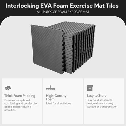 BalanceFrom Puzzle Exercise Mat 1" Thick, EVA Interlocking Foam Floor Tiles for Home Gym, Mat for Home Workout Equipment, Floor Padding for Kids, Black, 24 in x 24 in x 1 in, 24 Sq Ft - 6 Tiles
