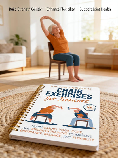 Chair Yoga for Seniors Over 60 Book, 2-Person Cover Design with Exercise Chart, Gentle Poses for Weight Loss and Mobility, Senior Workout Guide for Home