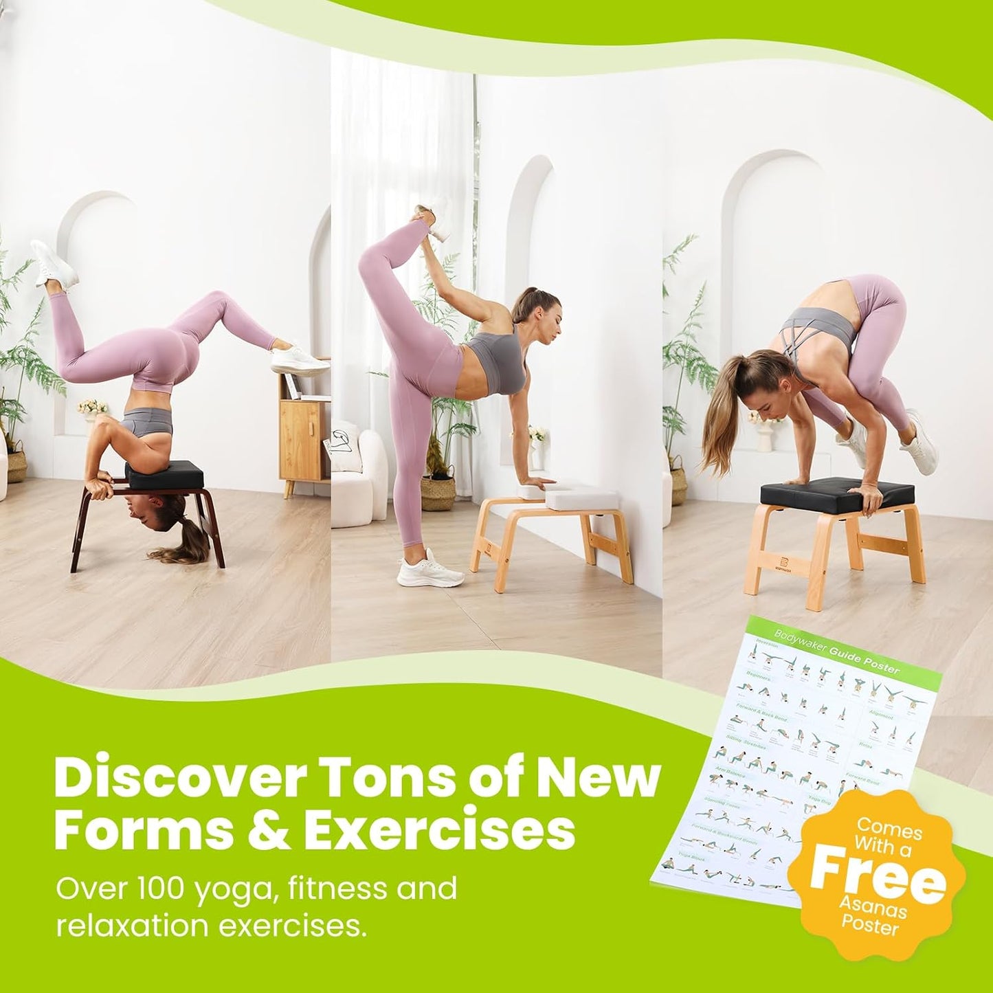Yoga Headstand Bench, Stand Yoga Chair for Balance Training, Core Strength Building, Upside Down Chair for Relaxation, Handstand Trainer Inversion Chair for Home Gym (Wood White)