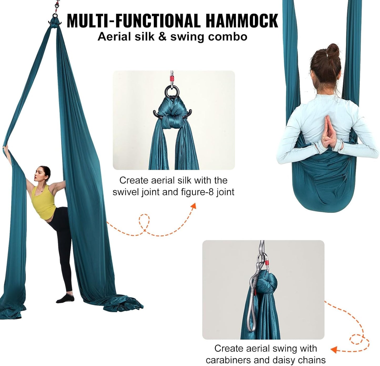 VEVOR Aerial Silk & Yoga Swing, Aerial Yoga Hammock Kit with 100gsm Nylon Fabric, Full Rigging Hardware & Easy Set-up Guide, Antigravity Flying for All Levels Fitness Bodybuilding