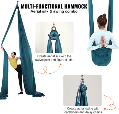 VEVOR Aerial Silk & Yoga Swing, Aerial Yoga Hammock Kit with 100gsm Nylon Fabric, Full Rigging Hardware & Easy Set-up Guide, Antigravity Flying for All Levels Fitness Bodybuilding