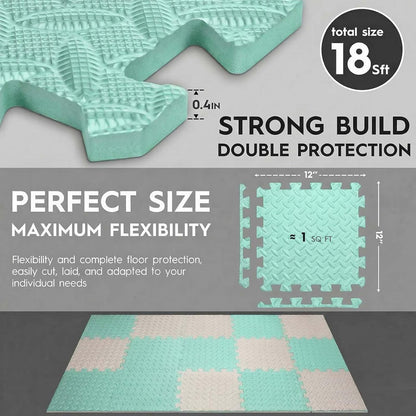 18 Tiles Puzzle Exercise Mat, 12.6" x 12.6" x 0.4", 18 Sq Ft EVA Interlocking Foam Floor Tiles, Non-Slip, Protective, Water-Resistant Flooring for Home Gym & Workout Equipment
