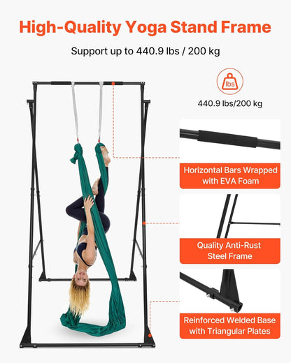 VEVOR Yoga Stand Frame, Max 441-551 lbs Load Swing Stand, Triangular Structure Aerial Rig, Aerial Silk Stands with Yoga Hammock, Standard & Height-Adjustable Version