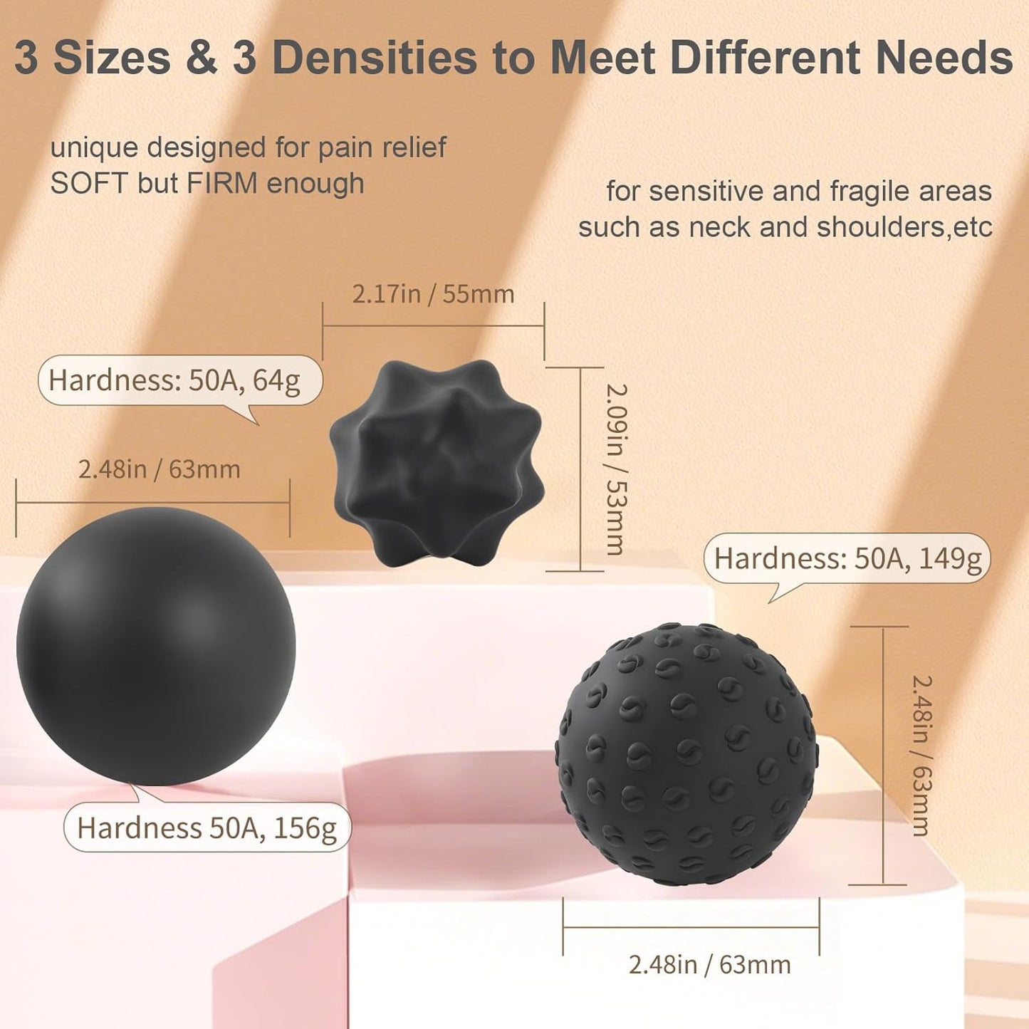 JIEJUNJI Massage Balls Set for Deep Tissue Muscle Relief, Trigger Point & Myofascial Release, Full Body Use for Back, Neck, Shoulder, Foot & Hip (Peanut Ball Set)