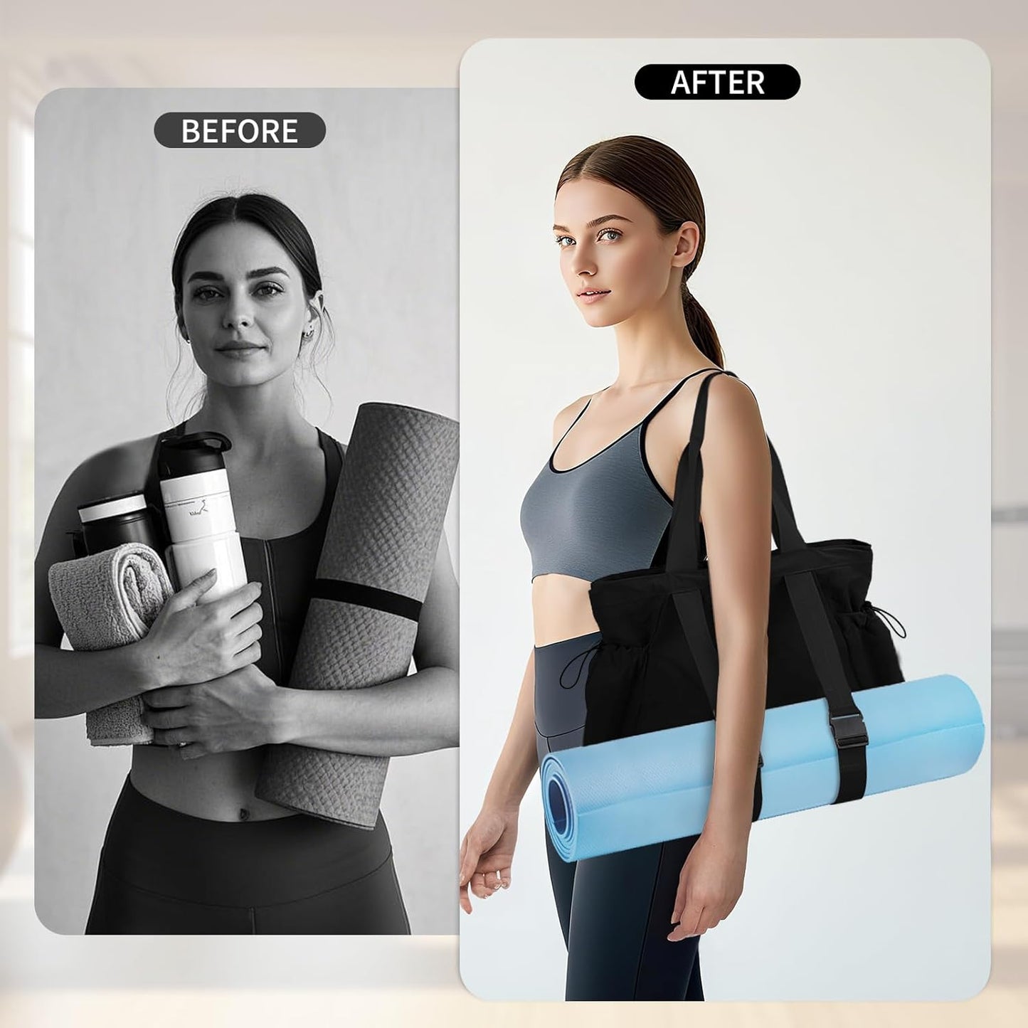Yoga Bags for Women Gym Tote Bag with Adjustable Mat Holder Yoga Mat Carrier Shoulder Bags for Workout Pilates Travel Beach Work Shop